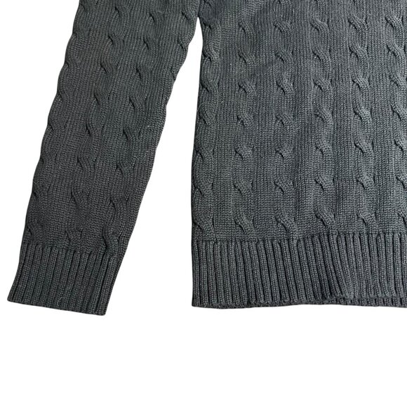LRL Black Cable Knit Sweater Fisherman Preppy Academia Money Ivy League Large - Picture 2 of 8